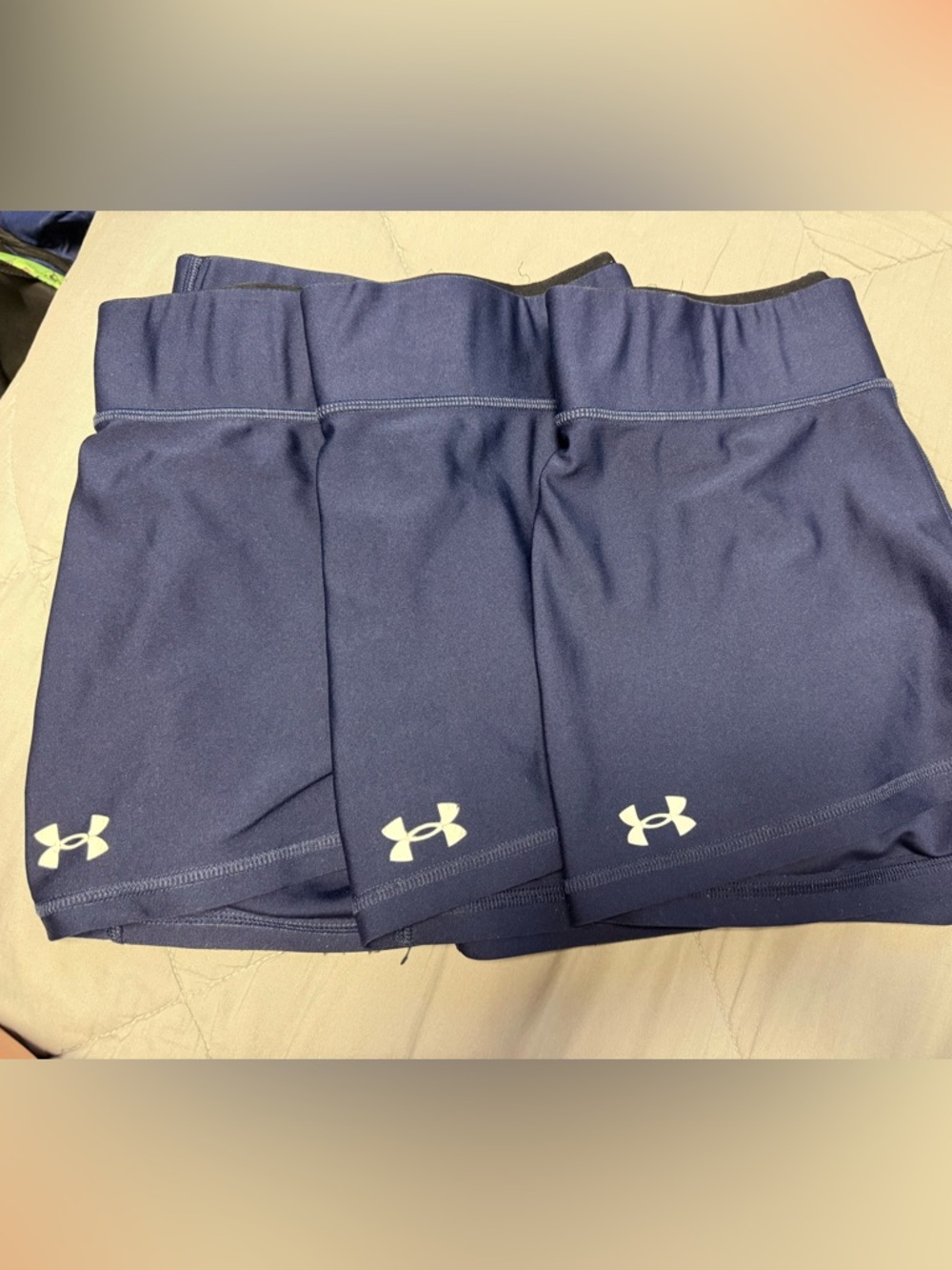 Three Under Armour Navy Blue Performance Athletic Shorts with White Logos